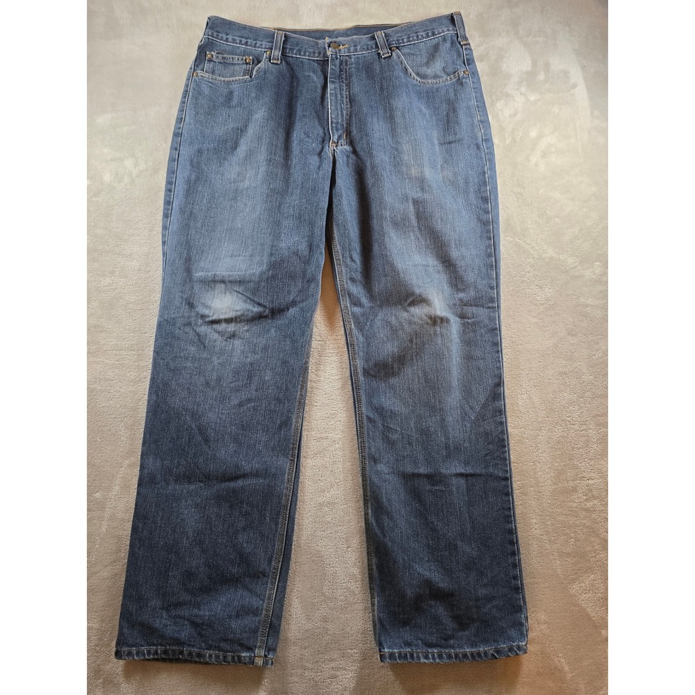 Carhartt Relaxed Holter Jeans Mens 40x32 Blue Denim Workwear Straight Leg *Read